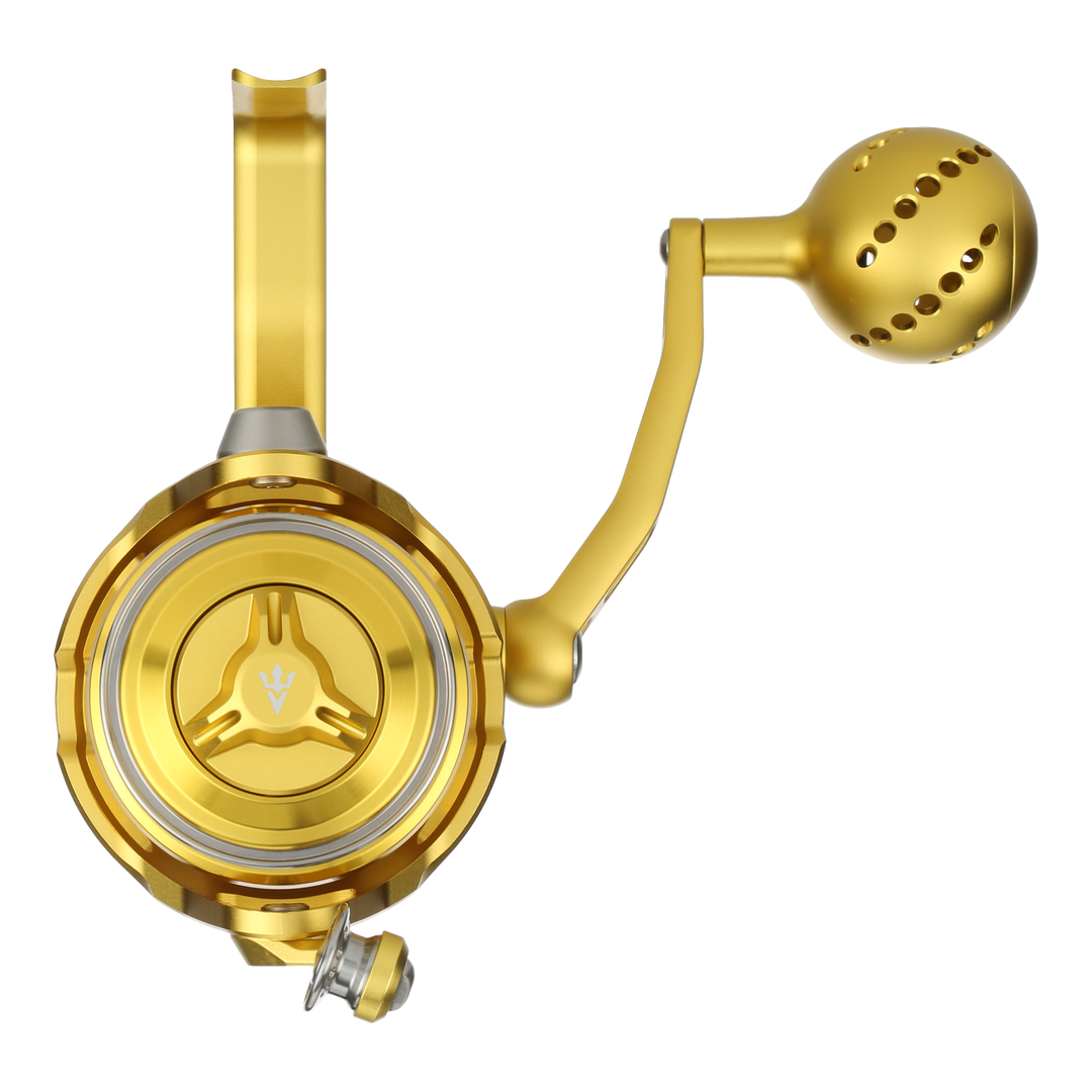 Visser PierMaster Series bail-less spinning reel in gold, product view 5