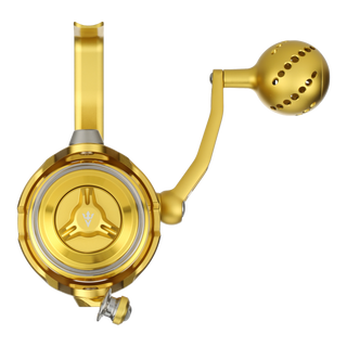 Visser PierMaster Series bail-less spinning reel in gold, product view 5