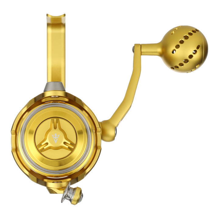 Visser PierMaster Series bail-less spinning reel in gold, product view 5