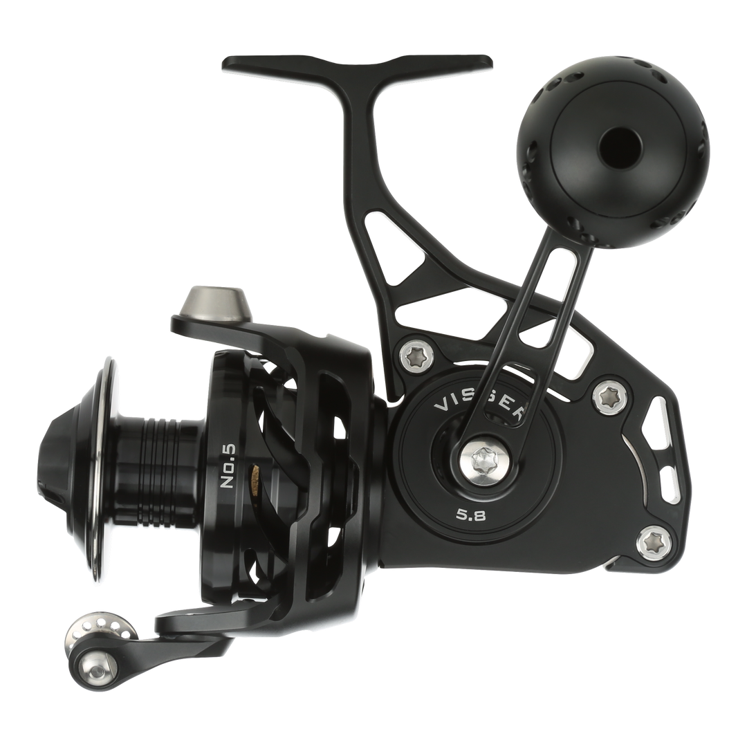 Visser PierMaster Series bail-less spinning reel in black, product view 2