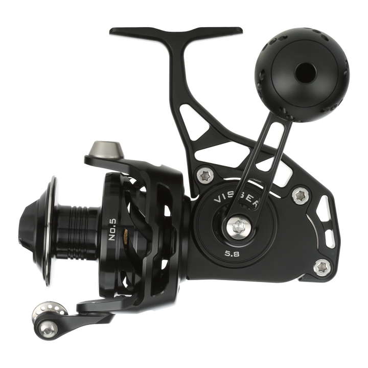 Visser PierMaster Series bail-less spinning reel in black, product view 2