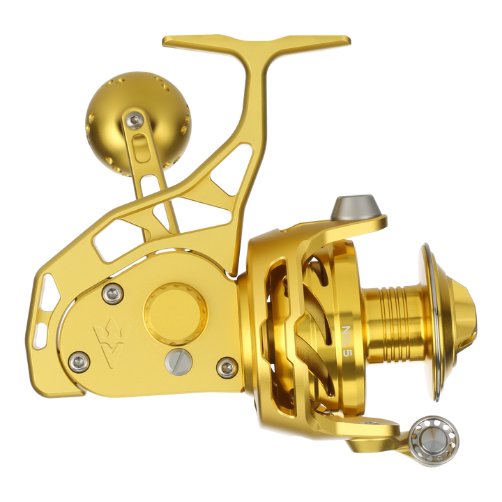 Visser PierMaster Series bail-less spinning reel in gold, product view 3
