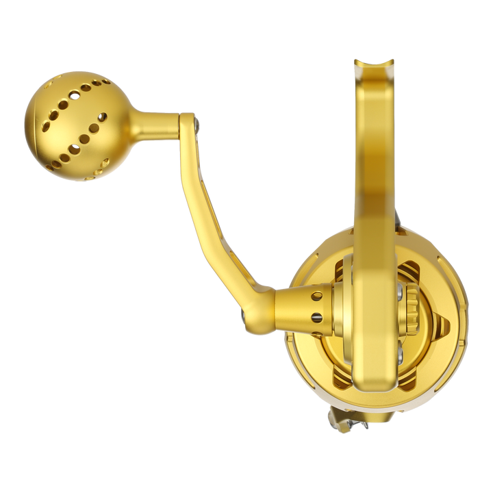 Visser PierMaster Series bail-less spinning reel in gold, product view 4