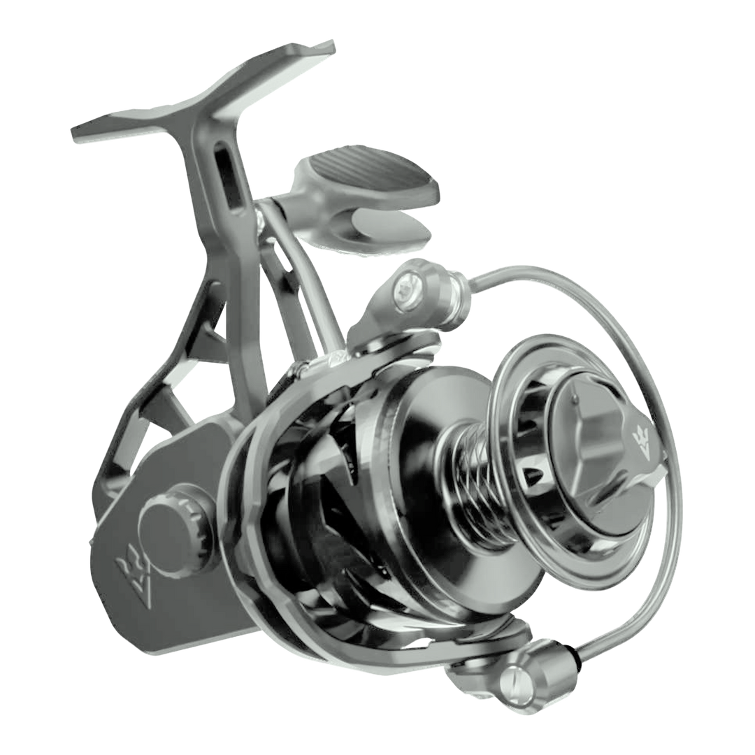 Visser Gaaf Series spinning reel in gunsmoke, product view 1