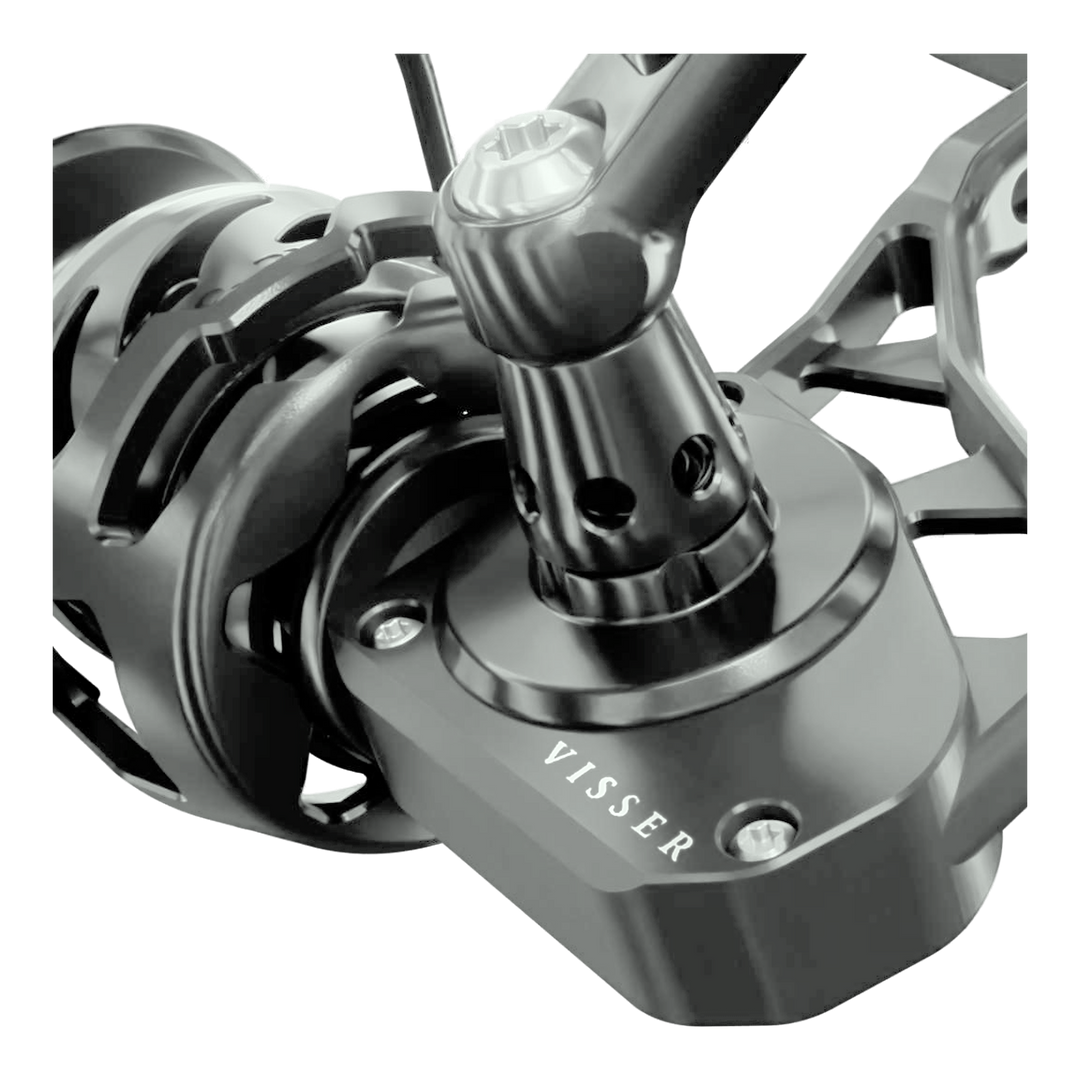 Visser Gaaf Series spinning reel in gunsmoke, product view 4