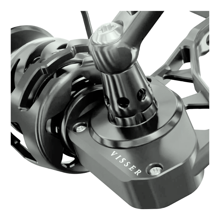 Visser Gaaf Series spinning reel in gunsmoke, product view 4