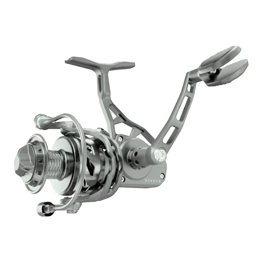 Visser Gaaf Series spinning reel in gunsmoke, product view 5