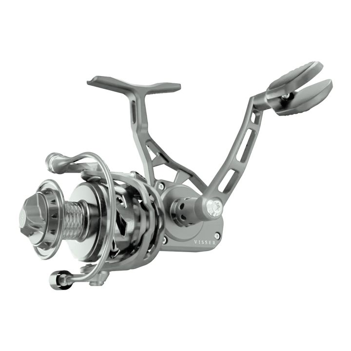 Visser Gaaf Series spinning reel in gunsmoke, product view 5