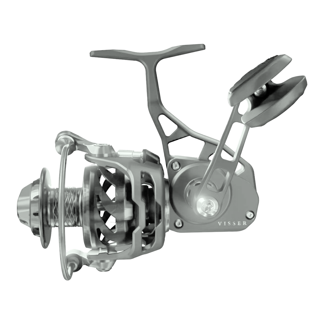 Visser Gaaf Series spinning reel in gunsmoke, product view 6