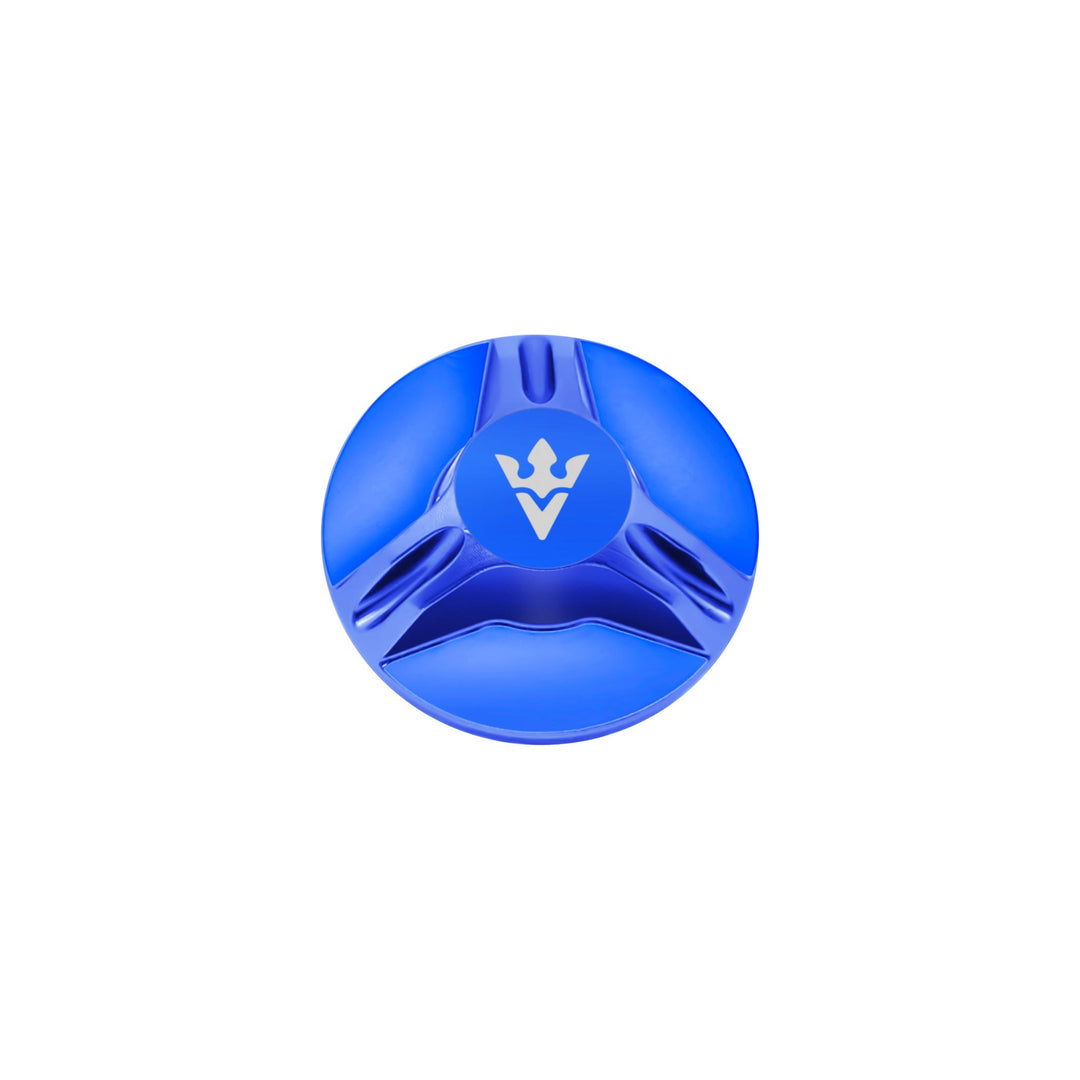 Blue Visser replacement drag knob with silver V logo