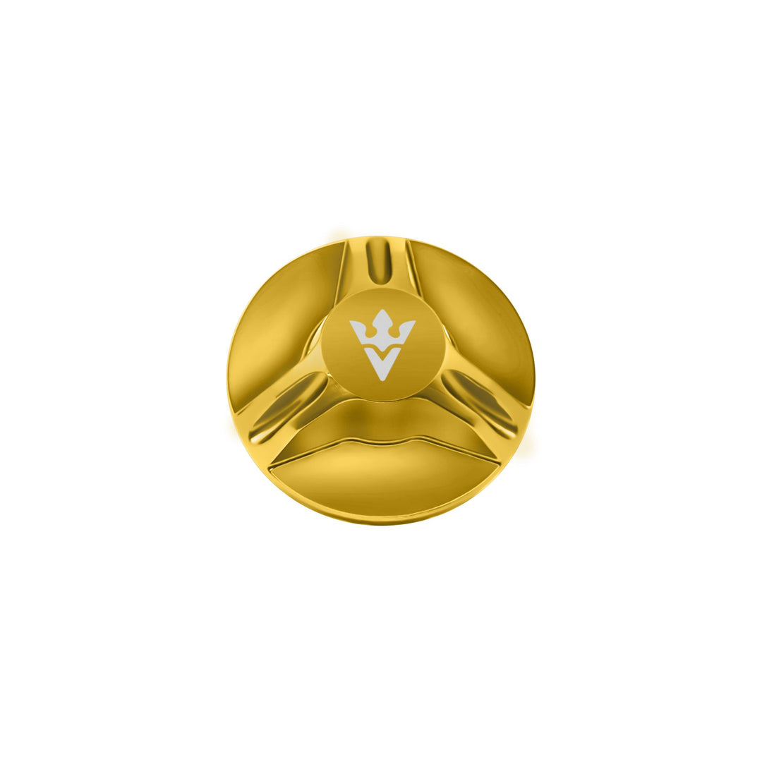 Gold Visser replacement drag knob with silver V logo