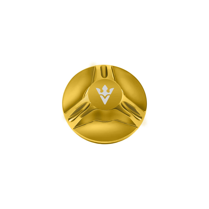 Gold Visser replacement drag knob with silver V logo