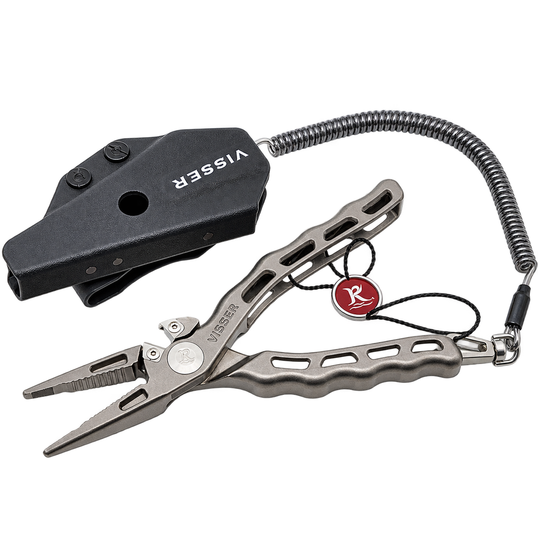 6.5-inch Visser titanium fishing pliers with Kydex sheath
