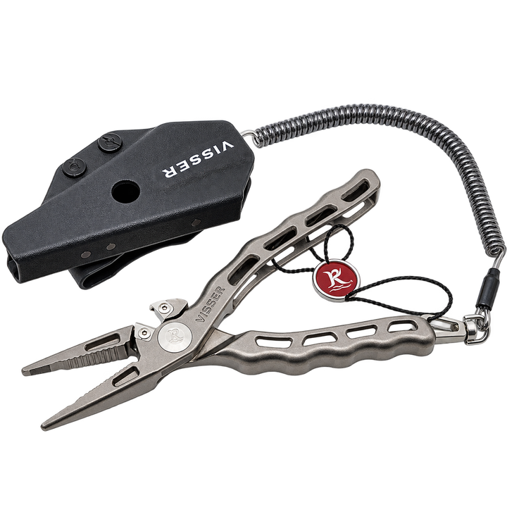 6.5-inch Visser titanium fishing pliers with Kydex sheath